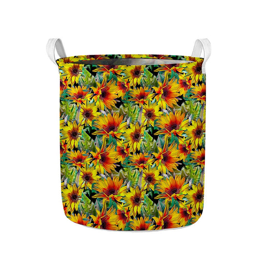 Autumn Sunflower Pattern Print Collapsible Laundry Basket