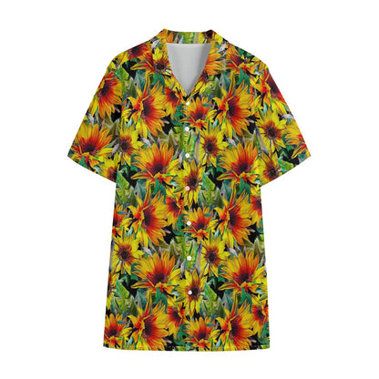 Autumn Sunflower Pattern Print Cotton Hawaiian Shirt