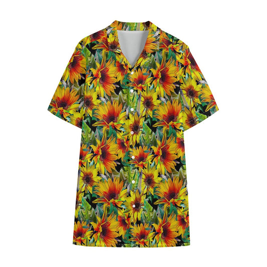 Autumn Sunflower Pattern Print Cotton Hawaiian Shirt