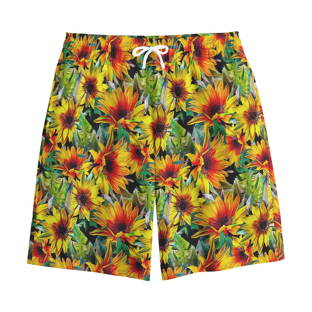 Autumn Sunflower Pattern Print Cotton Shorts