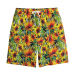 Autumn Sunflower Pattern Print Cotton Shorts