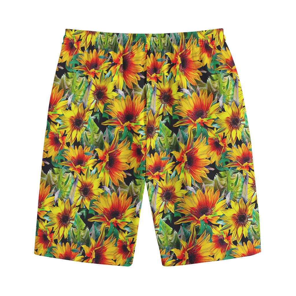 Autumn Sunflower Pattern Print Cotton Shorts