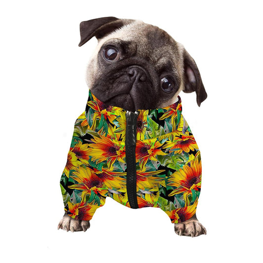 Autumn Sunflower Pattern Print Dog Zip Up Jacket