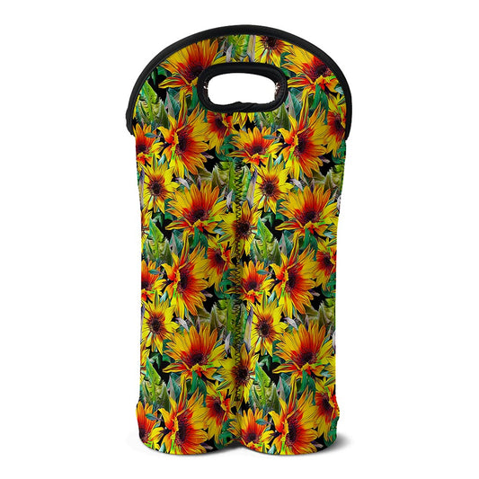 Autumn Sunflower Pattern Print Double Neoprene Wine Tote