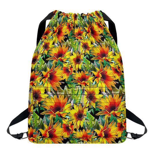 Autumn Sunflower Pattern Print Drawstring Backpack