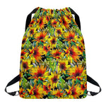 Autumn Sunflower Pattern Print Drawstring Backpack