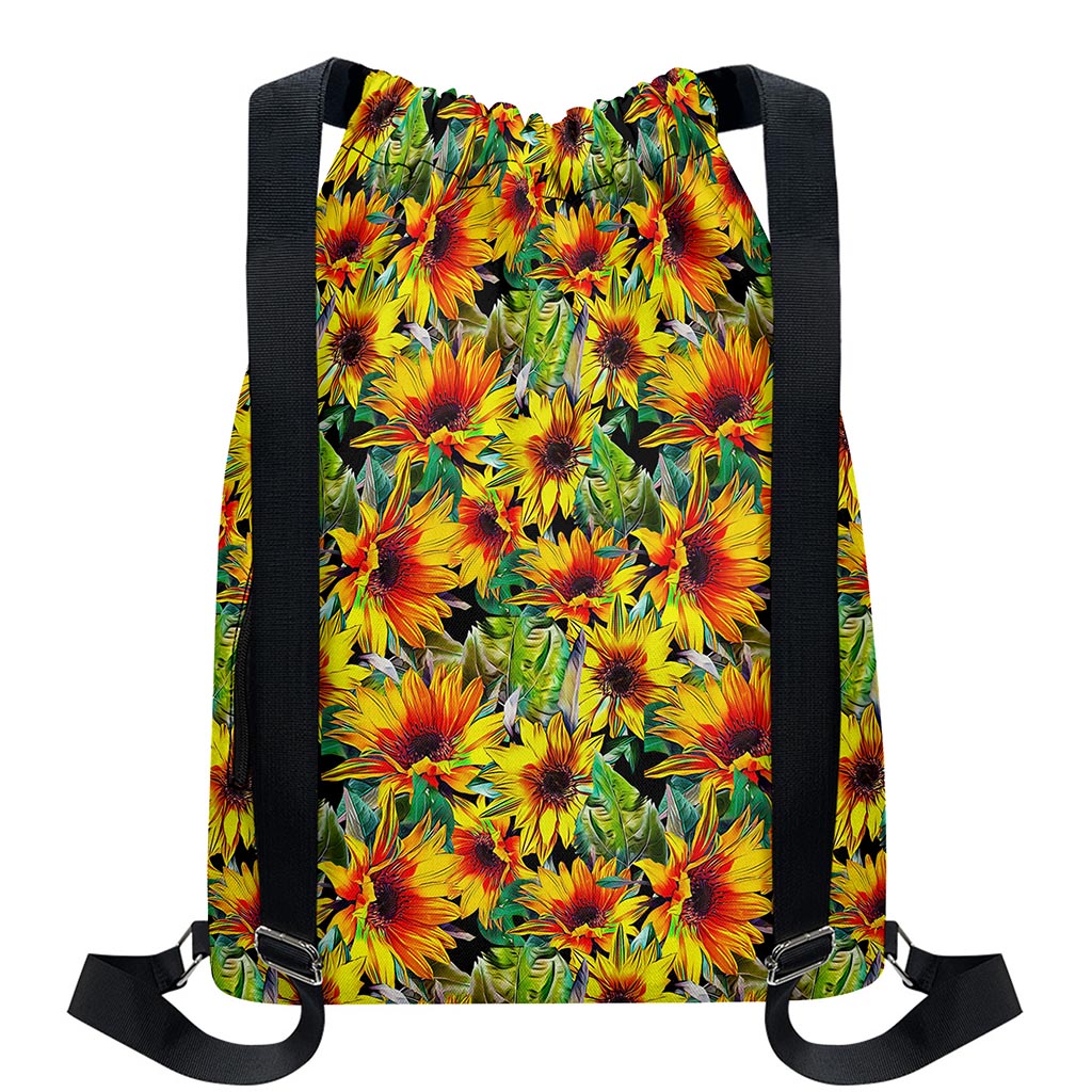 Autumn Sunflower Pattern Print Drawstring Backpack