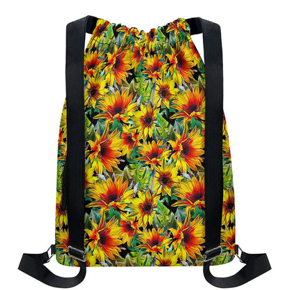 Autumn Sunflower Pattern Print Drawstring Backpack