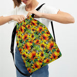 Autumn Sunflower Pattern Print Drawstring Backpack