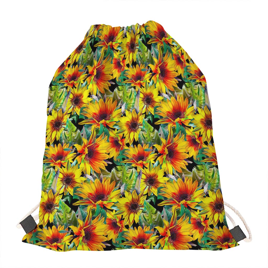 Autumn Sunflower Pattern Print Drawstring Bag