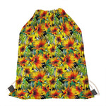 Autumn Sunflower Pattern Print Drawstring Bag