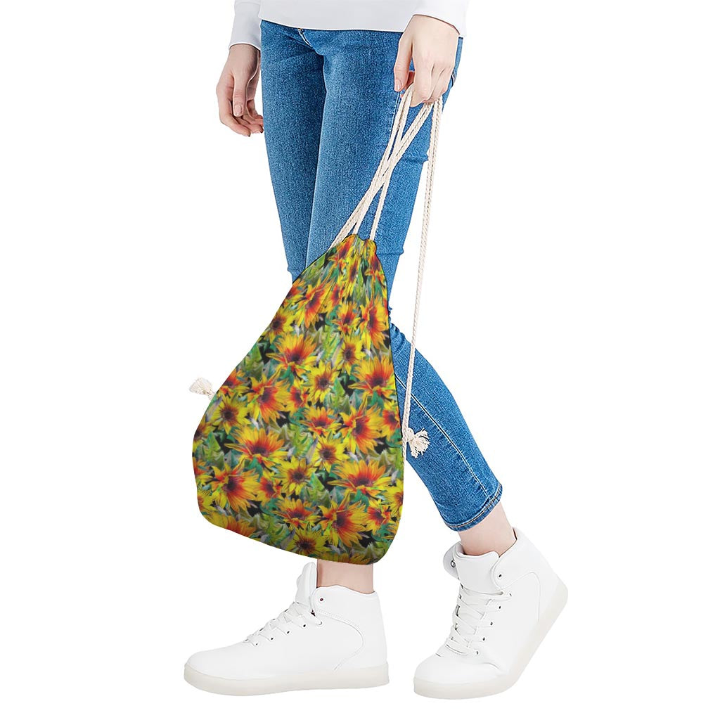 Autumn Sunflower Pattern Print Drawstring Bag