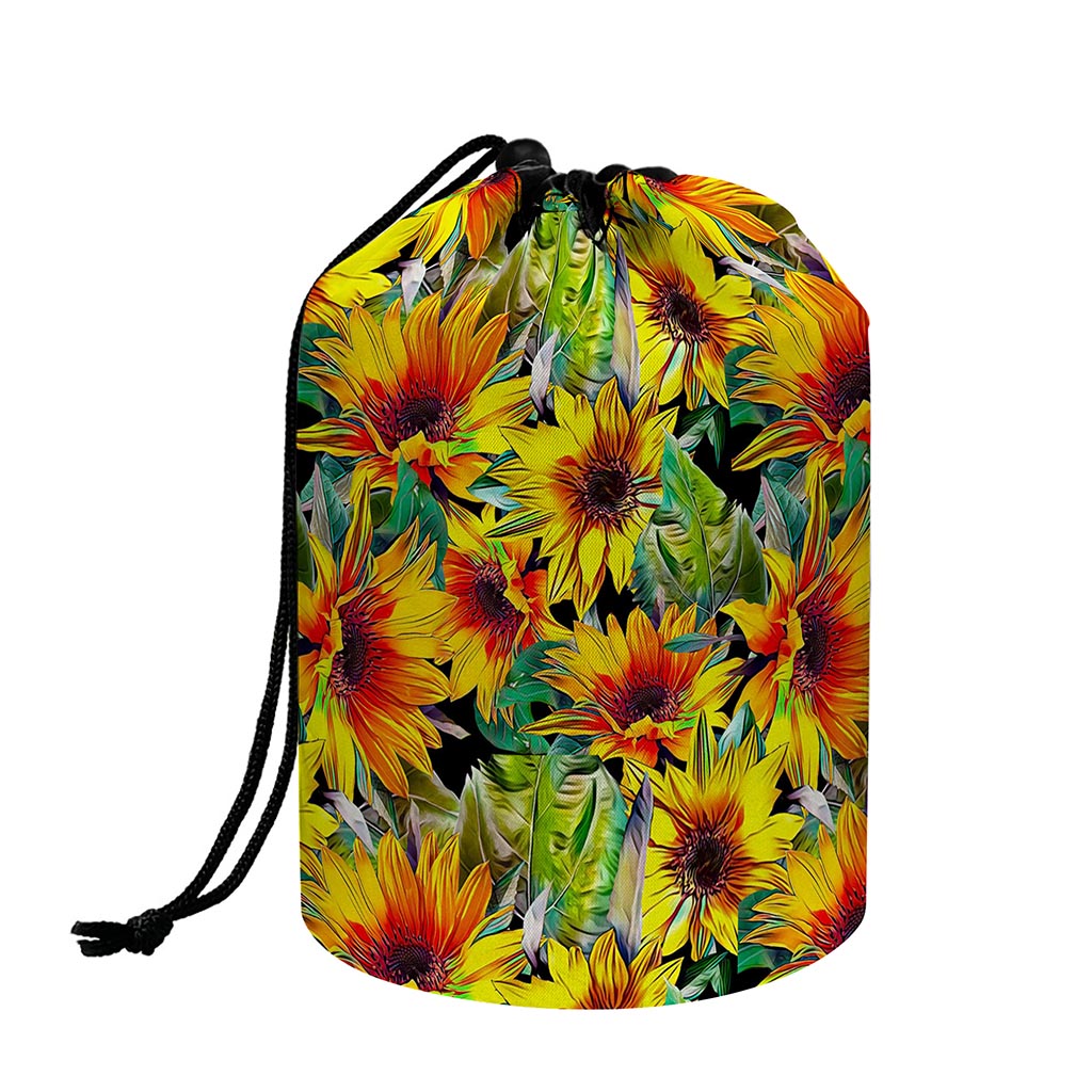 Autumn Sunflower Pattern Print Drawstring Makeup Bag