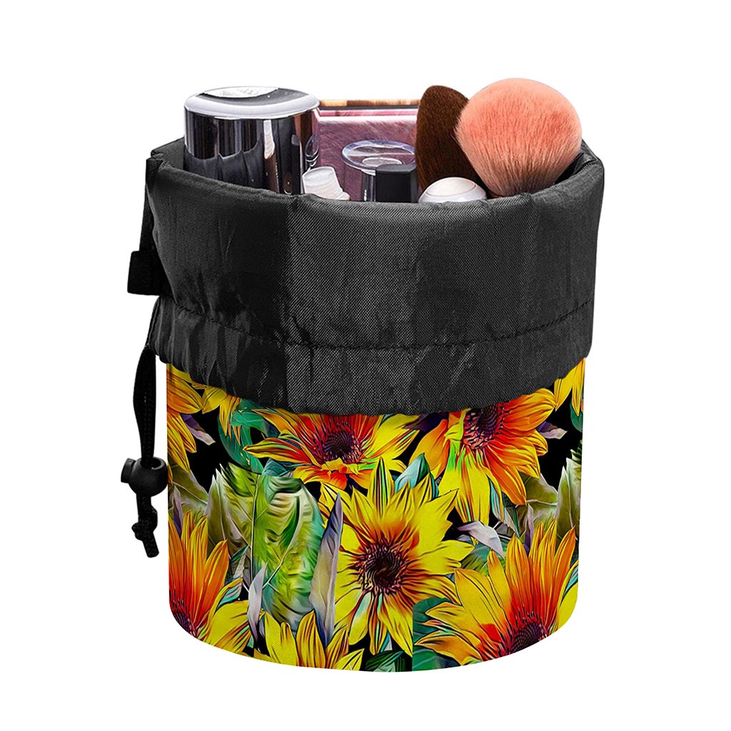 Autumn Sunflower Pattern Print Drawstring Makeup Bag