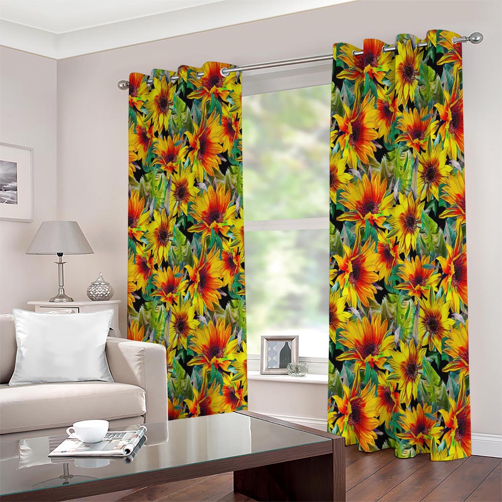 Autumn Sunflower Pattern Print Extra Wide Grommet Curtains