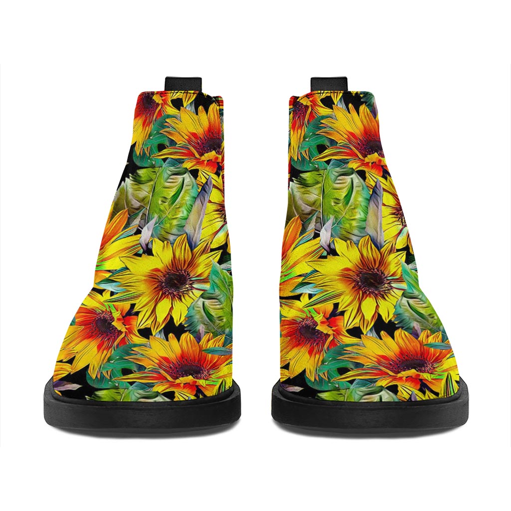 Autumn Sunflower Pattern Print Flat Ankle Boots