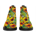 Autumn Sunflower Pattern Print Flat Ankle Boots