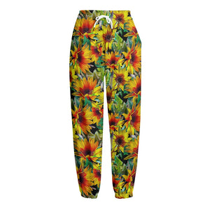 Autumn Sunflower Pattern Print Fleece Lined Knit Pants