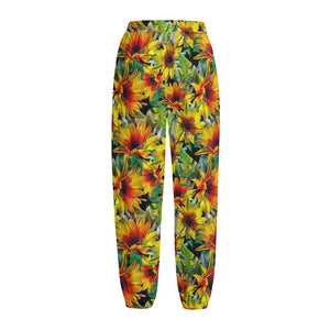 Autumn Sunflower Pattern Print Fleece Lined Knit Pants