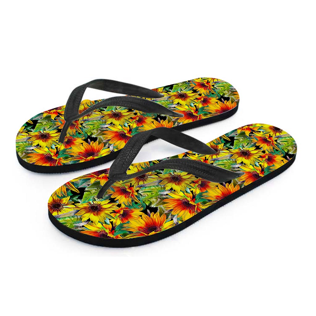 Autumn Sunflower Pattern Print Flip Flops