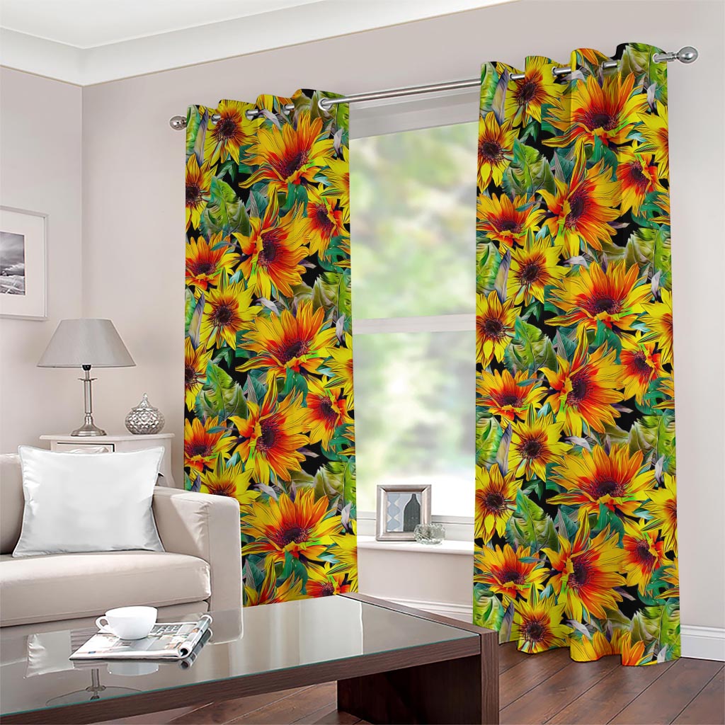 Autumn Sunflower Pattern Print Grommet Curtains