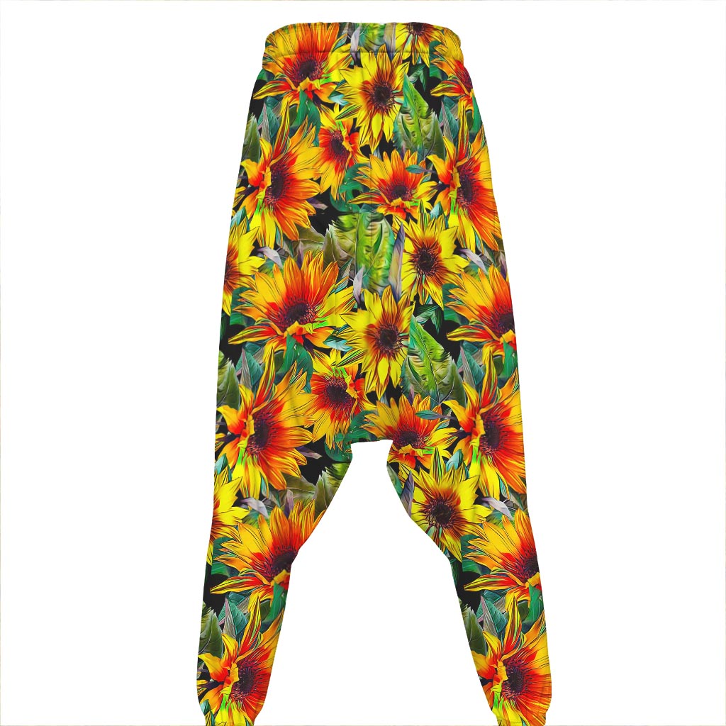 Autumn Sunflower Pattern Print Hammer Pants