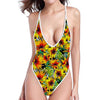 Autumn Sunflower Pattern Print High Cut One Piece Swimsuit