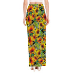 Autumn Sunflower Pattern Print High Slit Maxi Skirt