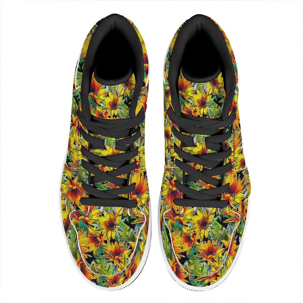 Autumn Sunflower Pattern Print High Top Leather Sneakers