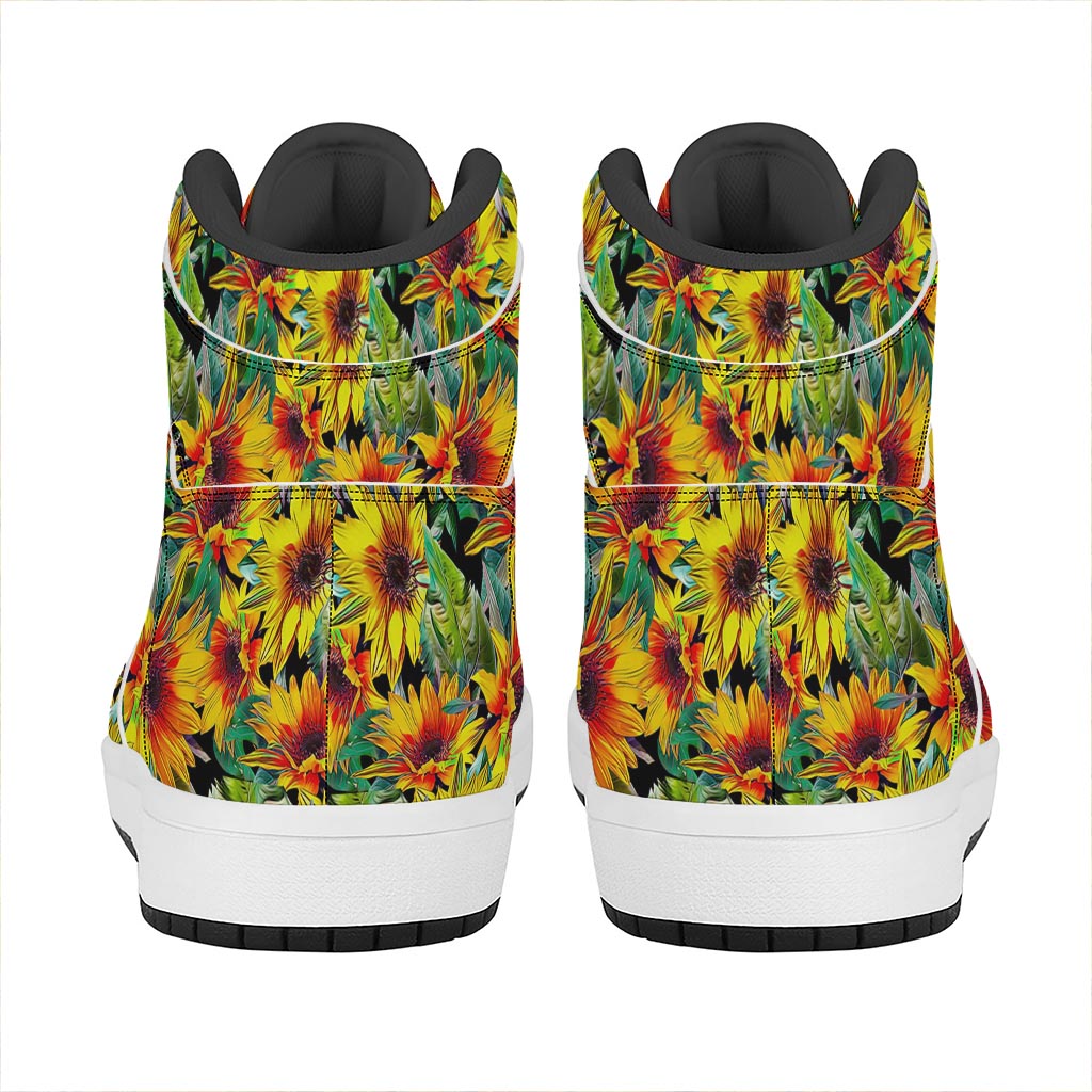 Autumn Sunflower Pattern Print High Top Leather Sneakers
