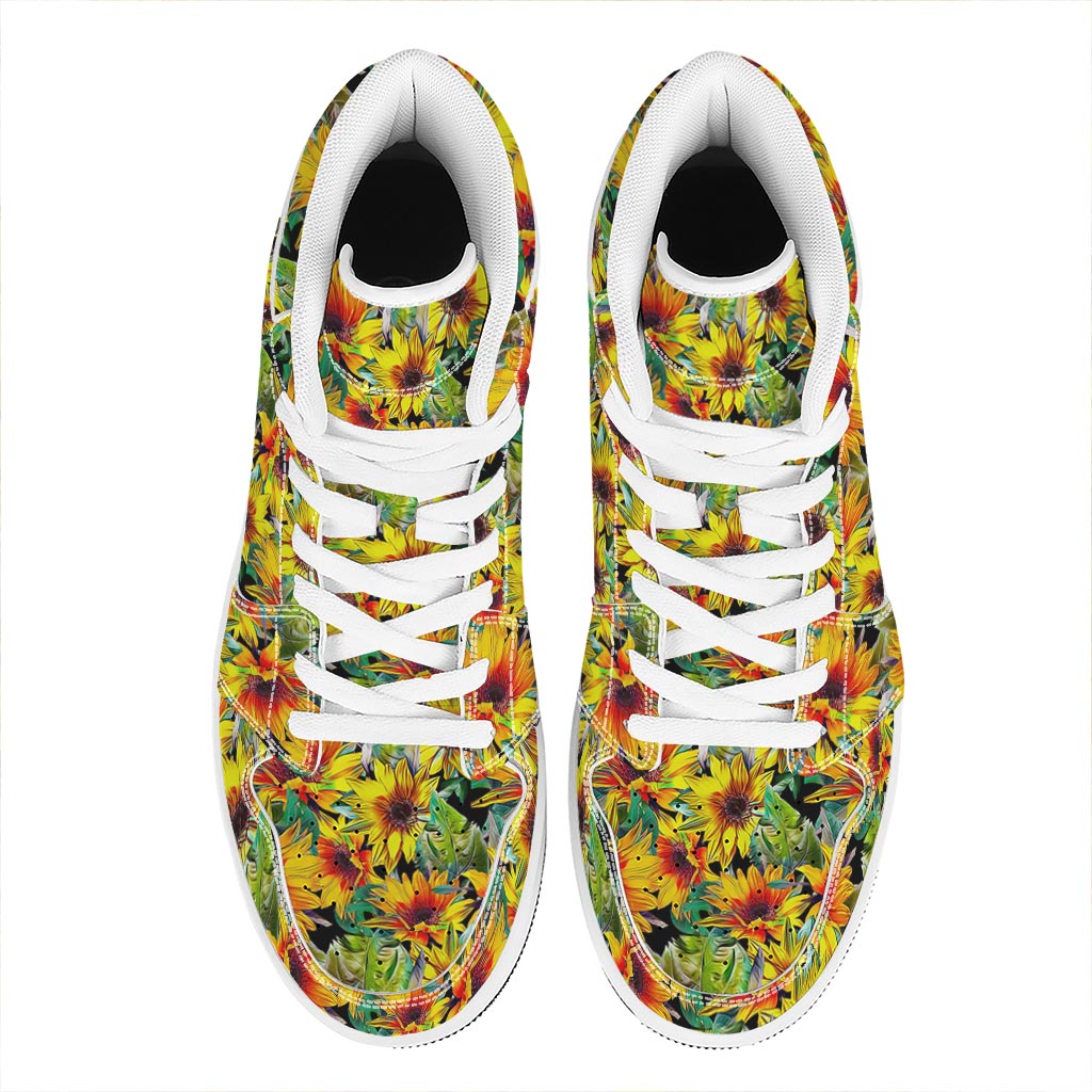 Autumn Sunflower Pattern Print High Top Leather Sneakers