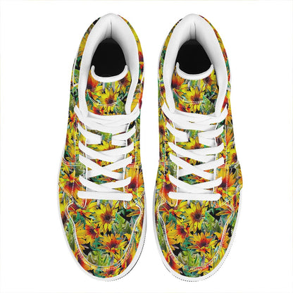 Autumn Sunflower Pattern Print High Top Leather Sneakers