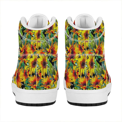 Autumn Sunflower Pattern Print High Top Leather Sneakers