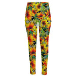 Autumn Sunflower Pattern Print High-Waisted Pocket Leggings