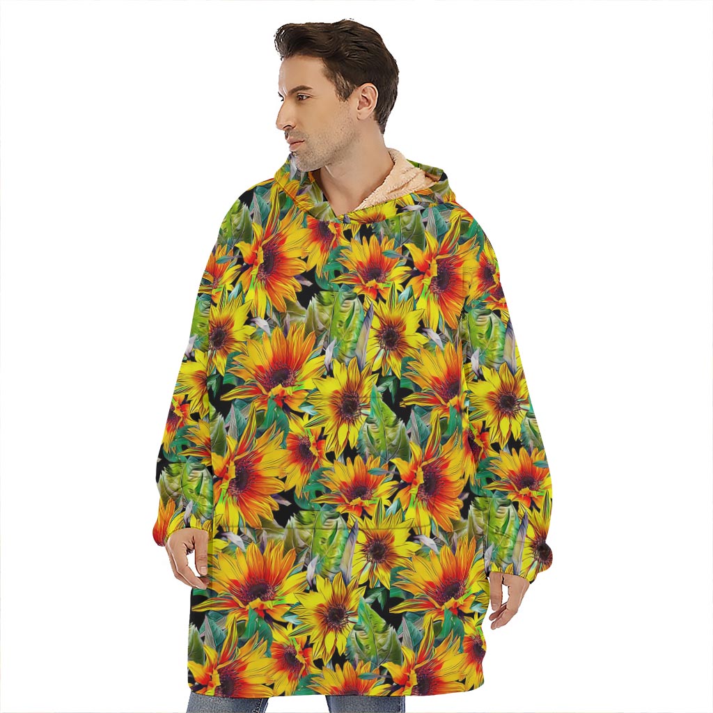 Autumn Sunflower Pattern Print Hoodie Blanket