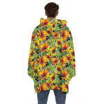 Autumn Sunflower Pattern Print Hoodie Blanket