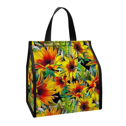 Autumn Sunflower Pattern Print Insulated Lunch Tote