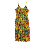 Autumn Sunflower Pattern Print Jersey Midi Cami Dress