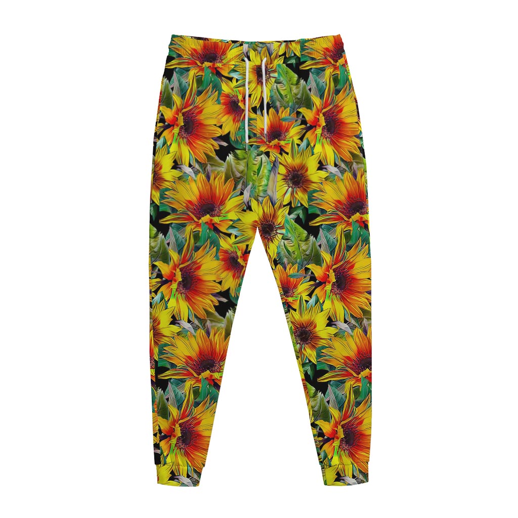 Autumn Sunflower Pattern Print Jogger Pants