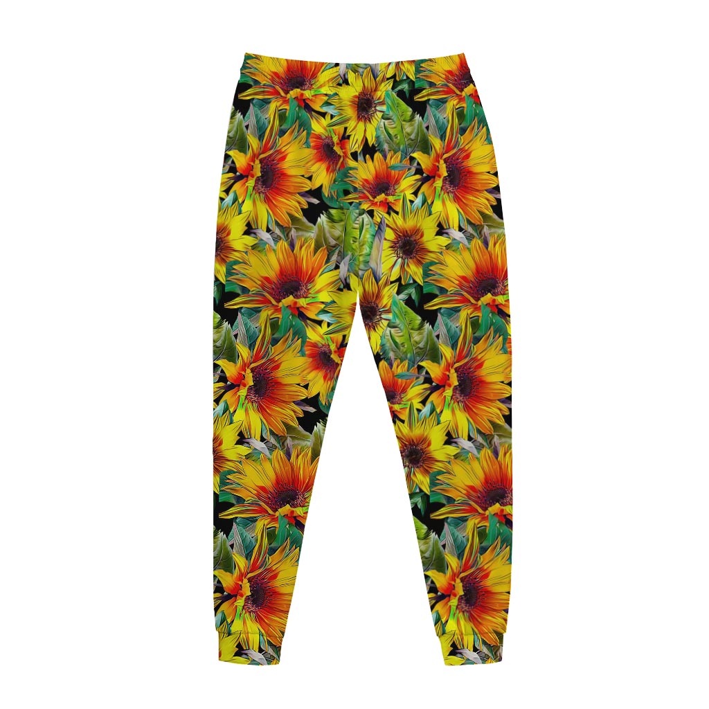 Autumn Sunflower Pattern Print Jogger Pants