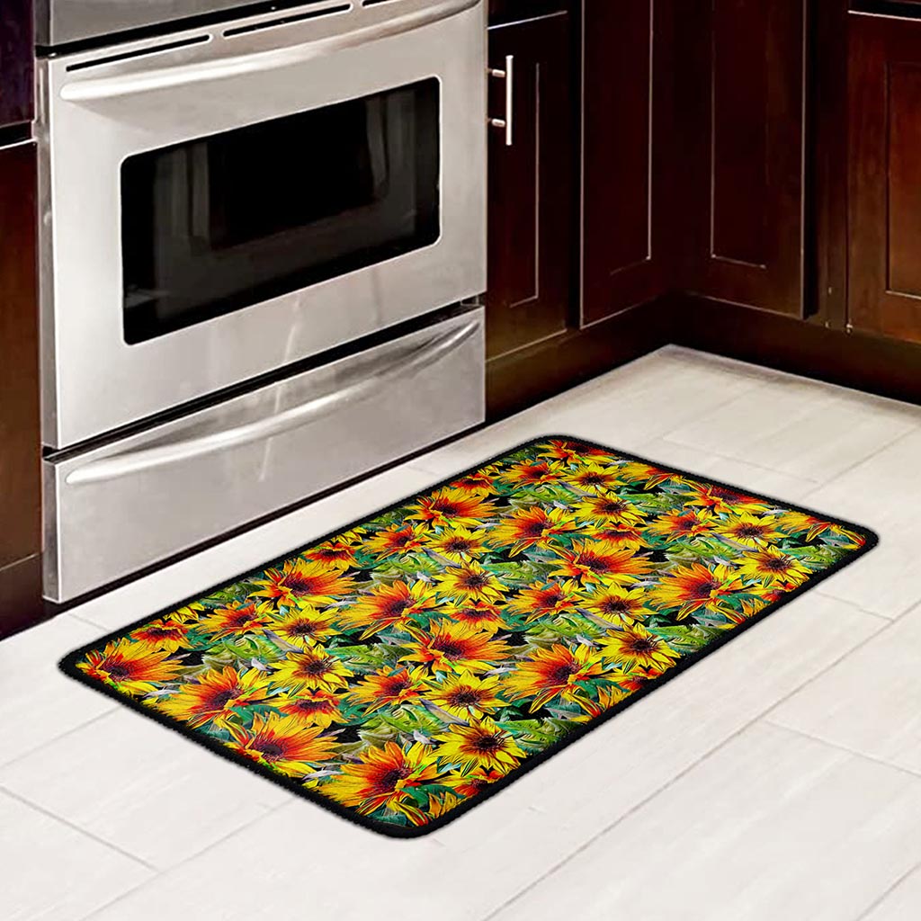 Autumn Sunflower Pattern Print Kitchen Mat
