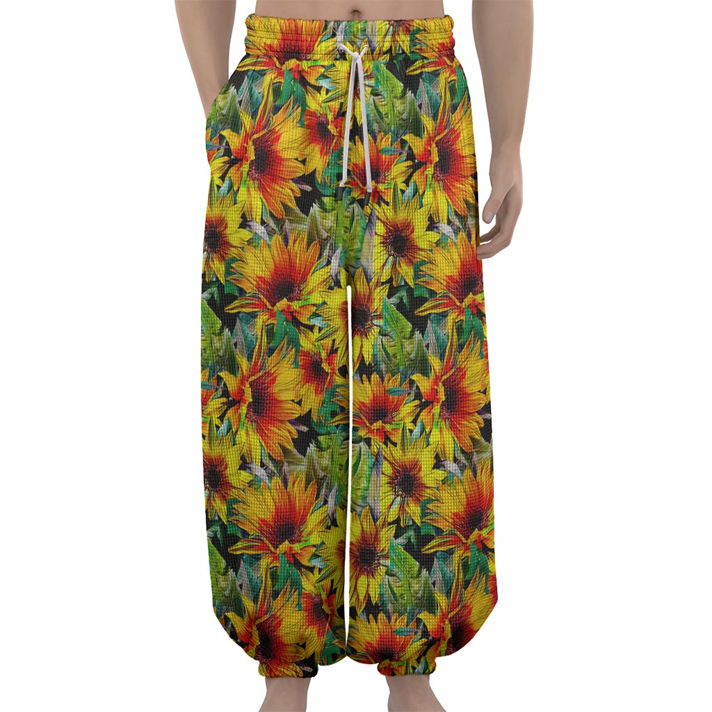 Autumn Sunflower Pattern Print Lantern Pants