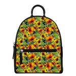 Autumn Sunflower Pattern Print Leather Backpack