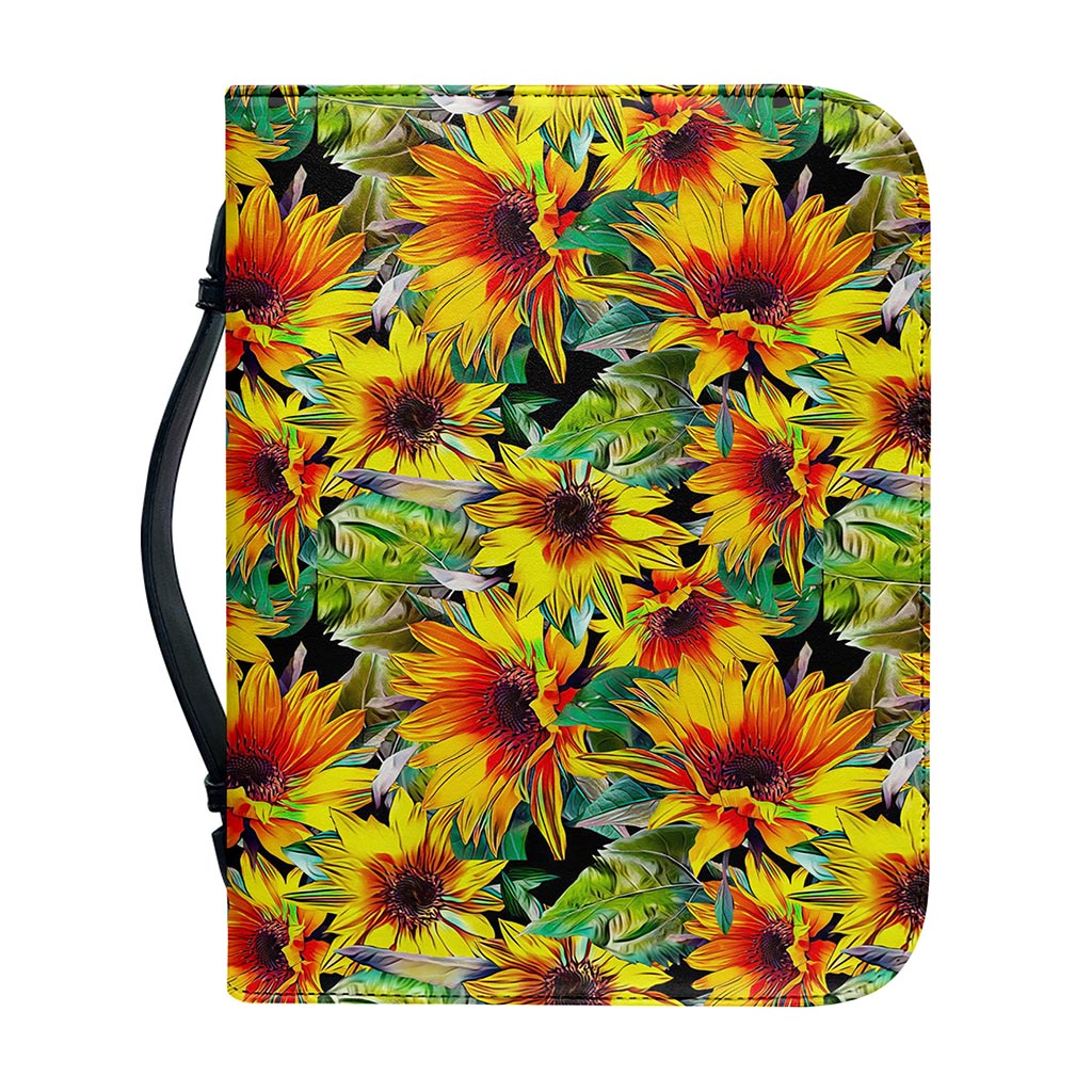 Autumn Sunflower Pattern Print Leather Bible Cover