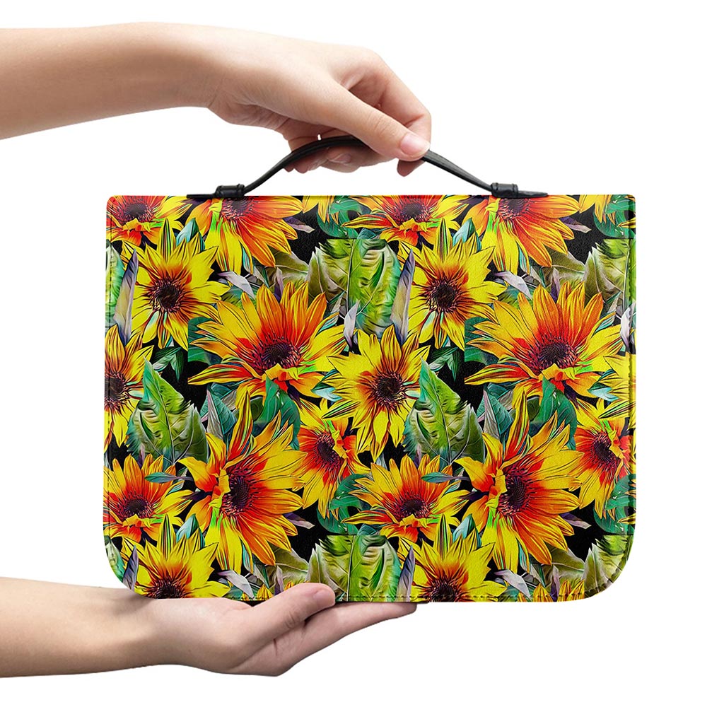 Autumn Sunflower Pattern Print Leather Bible Cover