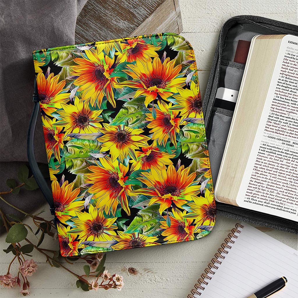 Autumn Sunflower Pattern Print Leather Bible Cover