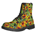 Autumn Sunflower Pattern Print Lace-Up Boots