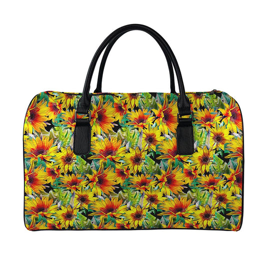 Autumn Sunflower Pattern Print Leather Duffle Bag