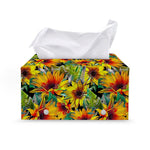 Autumn Sunflower Pattern Print Leather Tissue Box Cover