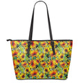 Autumn Sunflower Pattern Print Leather Tote Bag With Zipper